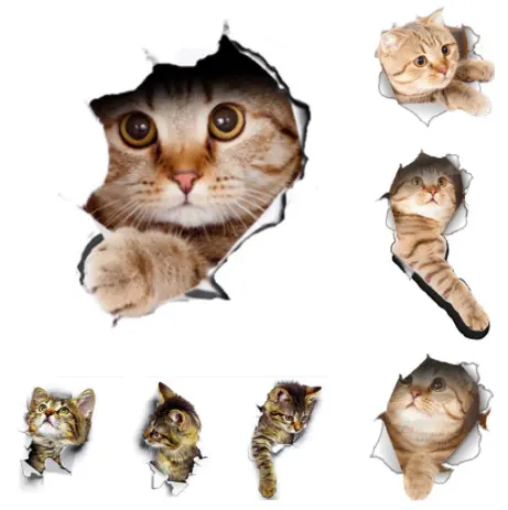 Cats 3D Wall Sticker Toilet Stickers Hole View Vivid Dogs Bathroom For Home Decoration Animals Vinyl Decals Art Wallpaper Poster