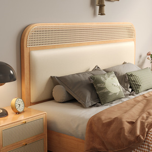 <span class=keywords><strong>Letto</strong></span> <span class=keywords><strong>Matrimoniale</strong></span> in Legno Massello con <span class=keywords><strong>Testiera</strong></span> in Rattan, Stile Nordico, Arredamento per Camera da <span class=keywords><strong>Letto</strong></span> - Product Image 2