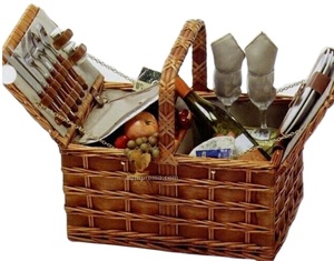 Panier de pique-nique de vaisselle d'extérieur isolé avec poignée en bois panier de nourriture de puce de rotin pour les pique-niques et la couverture - Product Image 1