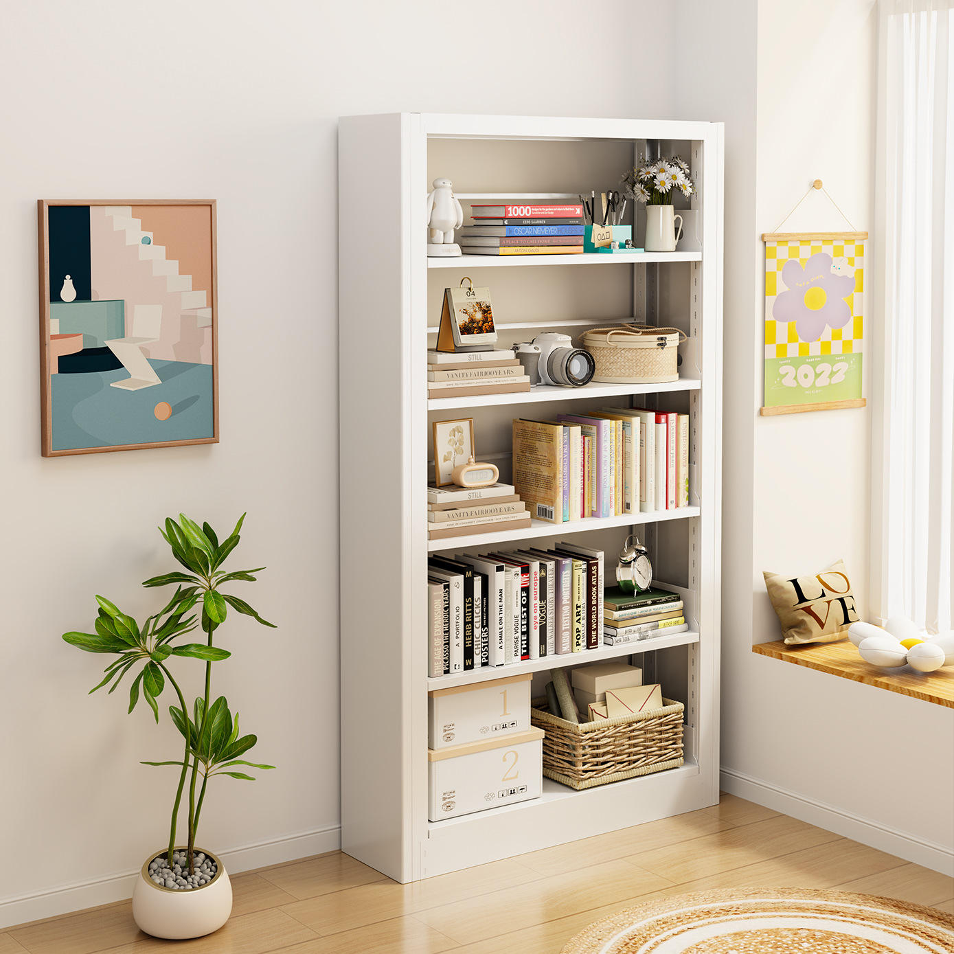 Metal Frame Library Bookshelves Durable Stylish