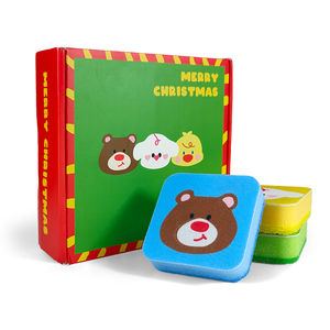 Boîte cadeau d'éponges <span class=keywords><strong>de</strong></span> <span class=keywords><strong>cuisine</strong></span> imprimées pour Noël, tampon <span class=keywords><strong>de</strong></span> nettoyage non tissé mignon à motif <span class=keywords><strong>de</strong></span> dessin animé pour la vaisselle - Product Image 1