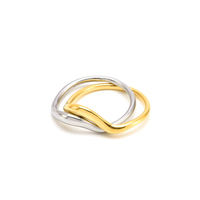 Bague Double doigt moderne en acier inoxydable plaqué or pour femme, Non ternie, vente en gros