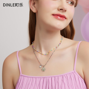 Collar de cuentas coloridas Dinle, gargantilla con colgante de corona para mujer, joyería de fiesta, estilo ligero de lujo para primavera - Product Image 1