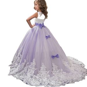 Robe longue occidentale rose et bleue à nœuds pour jeunes filles, idéale pour mariages, demoiselles d'honneur et petites filles d'honneur - Product Image 1