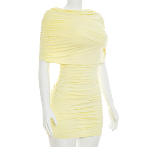 Viviblook D26DS202 Vestido de Fiesta Corto para Mujer, Verano, Color Sólido, Casual, Manga Corta, Estilo Bodycon - Product Image 3