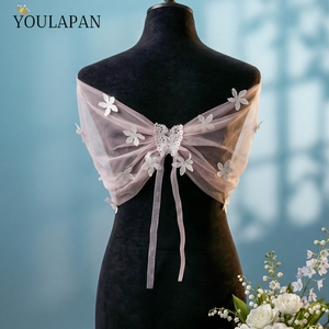 YouLaPan Écharpe de mariée en dentelle, boléro, châle, cape, boléro en maille, châles de mariée, vestes de robe de mariée, boléro à franges, couvre-épaules MG48-P - Product Image 4