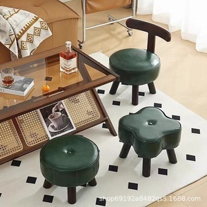 Petit tabouret avec dossier en bois massif, chaise de salon ronde rotative multifonctionnelle pour enfants, adultes et personnes âgées - Product Image 3