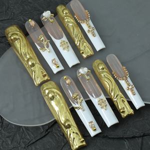 Faux ongles à presser faits main, extra longs, couvrants, en acrylique de luxe, motifs étoile, papillon, fleur, prix usine, vente en gros - Product Image 3