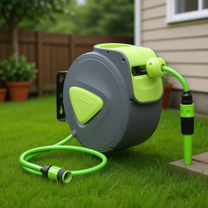 Enrouleur de tuyau d'arrosage mural rétractable automatique 32,8 pieds vert avec diamètre de 1/2 pouce pour usage extérieur - Product Image 2