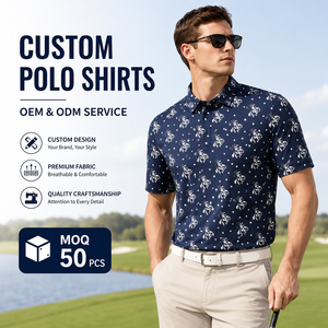 Custom Western Golf Polo Shirts Men <b>Navy</b> Horse Print All Over Pattern Short Sleeve Private Label OEM ODM Manufacturer - Product Image 1