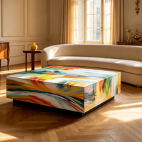 Table basse artistique peinte à la main, style designer, carrée, créative, moderne, luxe léger, pour villa/manoir