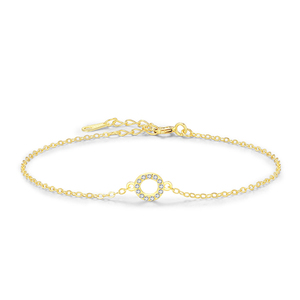 Bracelet chaîne cercle en argent 925 avec zircon, maillons minimalistes pavés – Jonc pour cadeau - Product Image 1