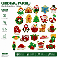 En gros, Badges brodés thermocollants en chenille de Noël (Père Noël, Bonhomme de pain d'épices, Sapin) en stock, prêts à être expédiés
