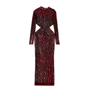 Túnica Estilo Americano de Invierno, Casual y Ajustada para <span class=keywords><strong>Mujer</strong></span>, Vestidos con Encaje Estilo Imperio, Color Borgoña y Negro - Product Image 1