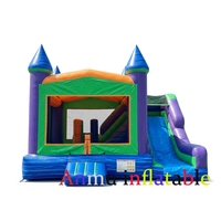 Château Gonflable Commercial Vert et Violet avec Toboggan, Combo de Bouncy House pour Enfants, Idéal pour Fêtes et Événements en Extérieur, Location