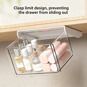Organizzatore Estraibile Sotto <span class=keywords><strong>Scrivania</strong></span> per Armadietto con Specchio, Contenitore Trasparente per Bagno per Utensili Cosmetici come Bastoncini di Cotone - Product Image 4