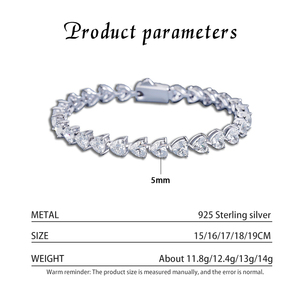 Exquisite 925 Sterling <b>Silver</b> Rhodium Plated CMA Certified Moissanite Tennis <b>Bracelet</b> Heart Cut Claw Setting Women's Classic - Product Image 3