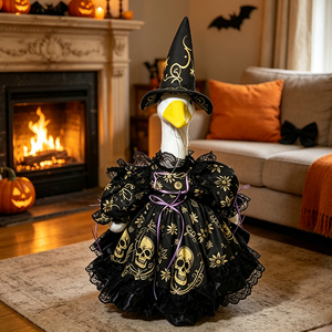 Costume de sorcière pour oie de porche d'Halloween avec imprimé crâne, vêtements de cosplay pour statue de jardin de 23 pouces, décoration de fête, tenues pour oie de porche - Product Image 5