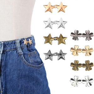 RICH Lot de 8 boutons réglables à clipser en alliage de zinc pour serrage de taille de jeans et pantalons, formes étoile/trèfle, sans <span class=keywords><strong>couture</strong></span> - Product Image 1