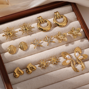 2025 Estilo Trendy Aço Inoxidável Listrado Coração Arco Brincos Geométricos Girassol Trending Moda <span class=keywords><strong>Stud</strong></span> Earrings Atacado - Product Image 4