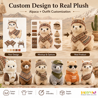 Peluche personnalisée en alpaga OEM ODM |   Peluche mignonne avec tenue personnalisée pour cadeaux de marque, vente au détail et promotions