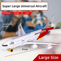 Mainan pesawat listrik untuk anak-anak, mainan pesawat terbang plastik warna-warni ukuran 45cm, Bump roda Universal dan Go Airbus A380