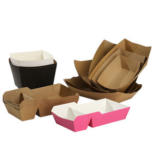 Voedselveilige verpakking, stevige wegwerp voedselbak, puur wit papieren bootvormige bak - Product Image 1