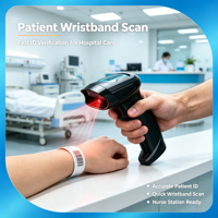 Lecteur de codes-barres 1D 2D Xincode, scanner portable sans fil USB filaire, pistolet de lecture de codes QR, lecture de bracelets de patients, soins hospitaliers