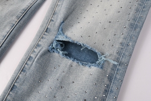 Jorts Personalizzati da <span class=keywords><strong>Uomo</strong></span>, <span class=keywords><strong>Jeans</strong></span> in Denim Lavato e Strappato, <span class=keywords><strong>Jeans</strong></span> Slim Fit <span class=keywords><strong>Leggeri</strong></span> con Strass - Product Image 5