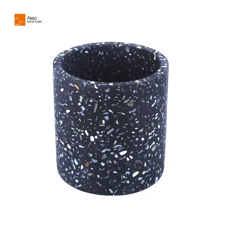 Luxury Black 16oz Large Festival Decoration Flower Pot Candle Container Hot Sale Round Terrazzo Candle Jars In Bulk