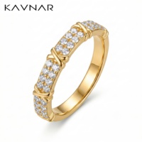 Bagues KAVNAR en laiton plaqué or 14 carats, motif croix en X, entièrement pavées de zircone cubique, texture bambou, classiques, fermées, pour femmes