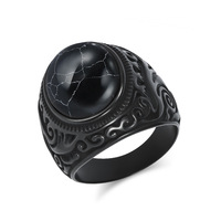 Bijoux de Mode Bagues en Acier Inoxydable pour Hommes, Bague en Acier Titane Gravée avec Œil de Tigre Incrusté et Turquoise