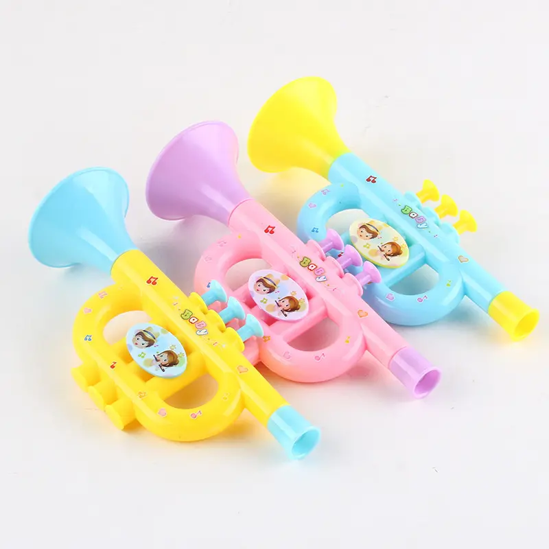 Children's small trumpet toy wholesale cartoon plastic playing medium musical instrument baby music toy 3-6 years old gift