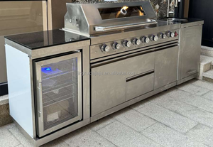 Cuisine extérieure, îlot de barbecue avec <span class=keywords><strong>four</strong></span> à pizza, évier, réfrigérateur, portes - Modulaire, acier inoxydable 304, armoires modernes - Product Image 2