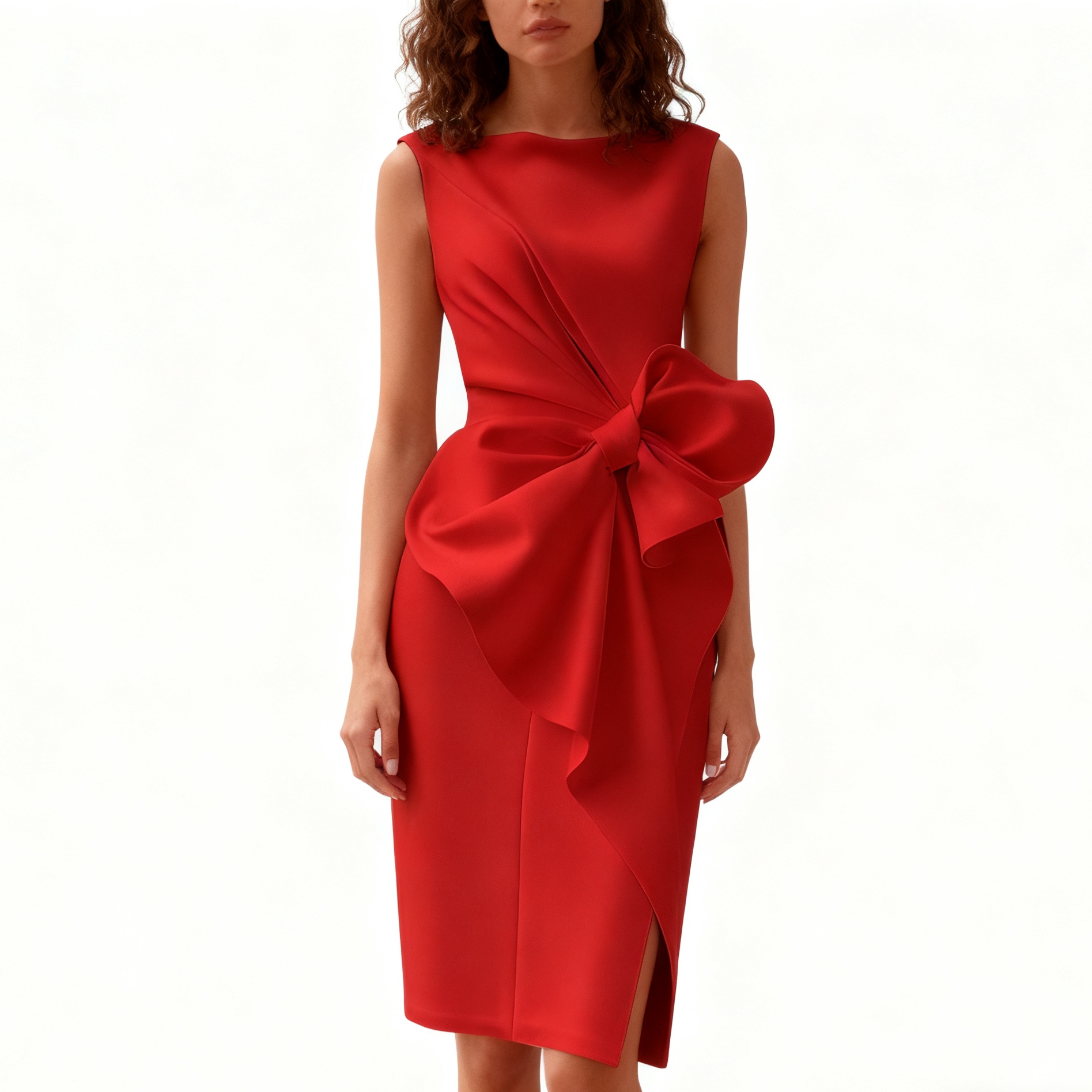 knee length dresses for ladies Women's Ashe Scallop Ribbon Midi Dress S/M/L/Customize Ivory MEAN BLVD main image 1