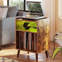 Support de lecteur en bois ancien, organisateur de stockage de disques vinyle support de plateau tournant en bois support de Table de lecteur de disques vinyle