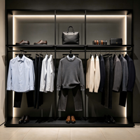 Étagère de présentation pour vêtements pour hommes - Vitrine en acier inoxydable et en verre avec éclairage LED, taille et couleur personnalisables