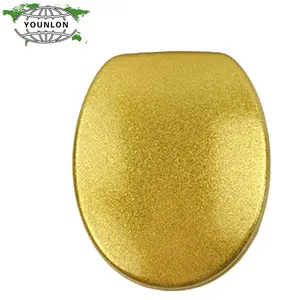Siège de toilette en bois à fermeture lente, doré scintillant, de qualité supérieure et très tendance - Product Image 1