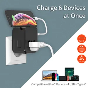Mode tragbare welt universal travel adapter mit vier usb und typ-c smart USB ladegerät elektrische steckdose