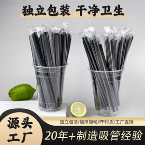Pailles jetables 100 pièces en plastique noir, droites, pour fêtes, jus et bubble tea - Product Image 5