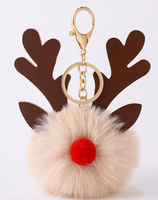 Décoration de Noël en alliage de zinc, boule en fausse fourrure de renard douce et moelleuse, porte-clés en peluche, pompon de cerf, porte-clés, breloque pour sac à main