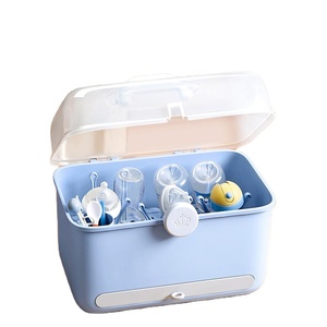 Baby bottle storage box baby tableware drain rack with cover dust-proof portable out removable drying rack container