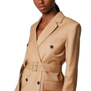 Blazer de <span class=keywords><strong>oficina</strong></span> para mujer, elegante, caqui, solapa con muescas, cintura con cinturón, doble botonadura, abertura en la espalda - Product Image 2