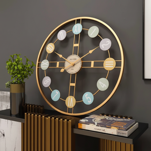 Cadre or couleur pastel chiffres décoratif style jeune, disponible au prix de gros horloge murale en métal. - Product Image 1