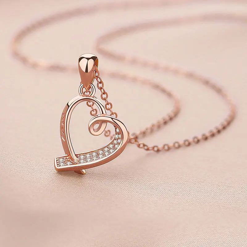 Dropshipping LOVE Rose Gold Color Plated Jewelry Silver 925 Heart Shape Pendant Necklaces Sliver Necklace