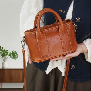 Genuine Leather Mini Handbag Horizontal Square Crossbody <b>Bag</b> With Zipper Closure Brown Cowhide Women's Everyday Tote <b>Bag</b> - Product Image 1