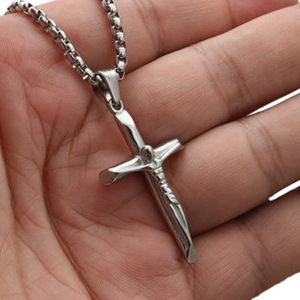 Colgante de cruz de acero inoxidable, collar para hombre, Color plateado, joyería religiosa, regalo para hombres, estilo Punk a la moda GF90 - Product Image 3