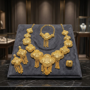 Juego de Joyería de Moda de Oro Teñido de 14K, 18K y 24K al por Mayor, Juego de Joyería Tradicional, Collares Elegantes, Juego de Joyería de Latón con Baño de Oro - Product Image 3