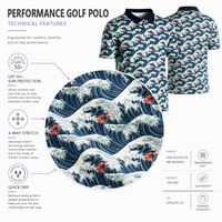 Kaos Golf Pria Bordir Motif Gelombang Seni Spandex 100% Poliester Gelap Ukuran XL Bernapas Performa Tinggi Olahraga Lengan Pendek