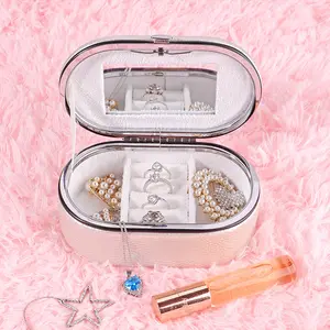 Portable Gift Jewelry Box Jewelry Organizer Display Case Boxes PU Leather Storage Case with Mirror